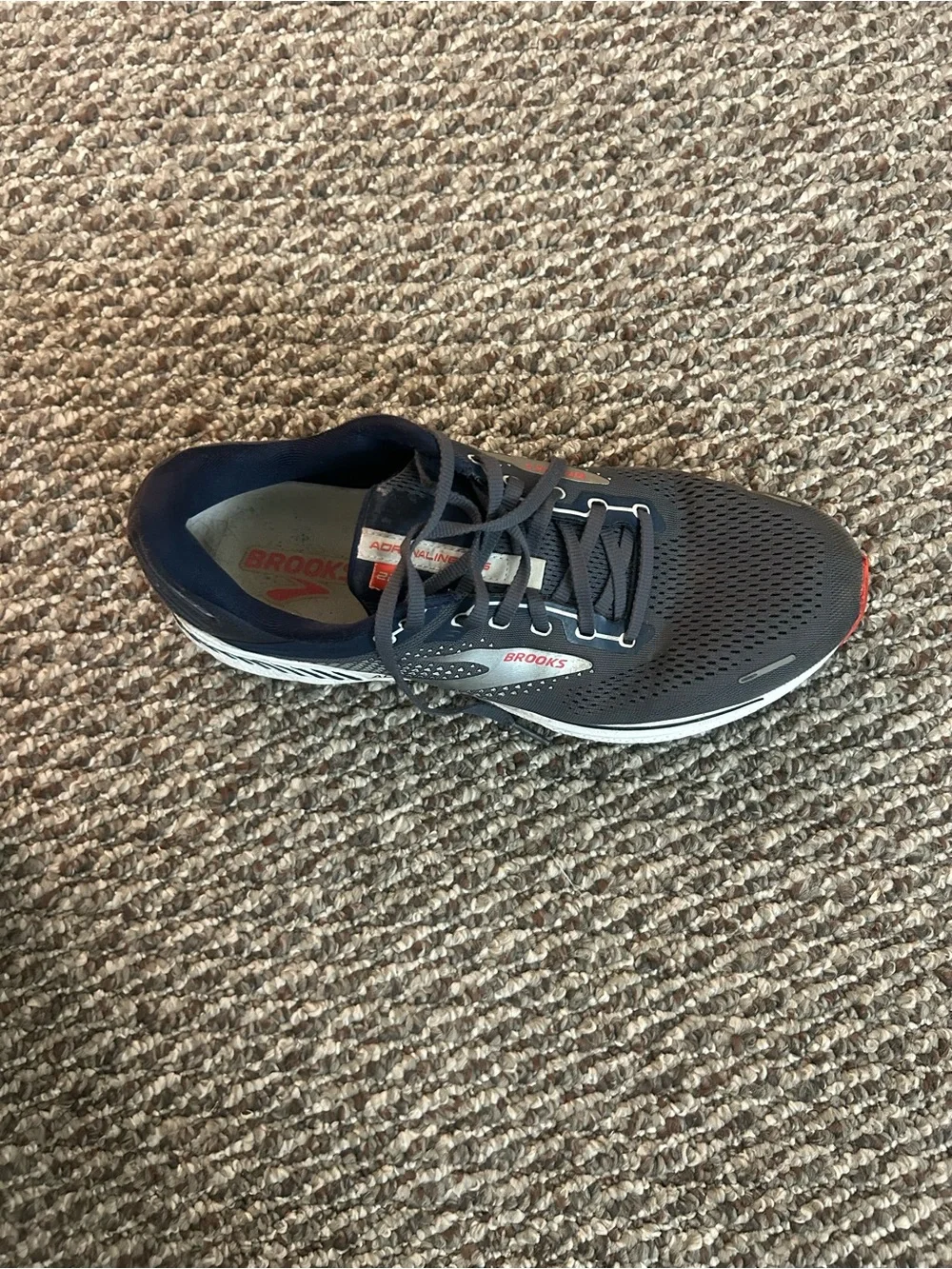 Brooks Men's Navy and Gray Running Sneaker with Red Accents